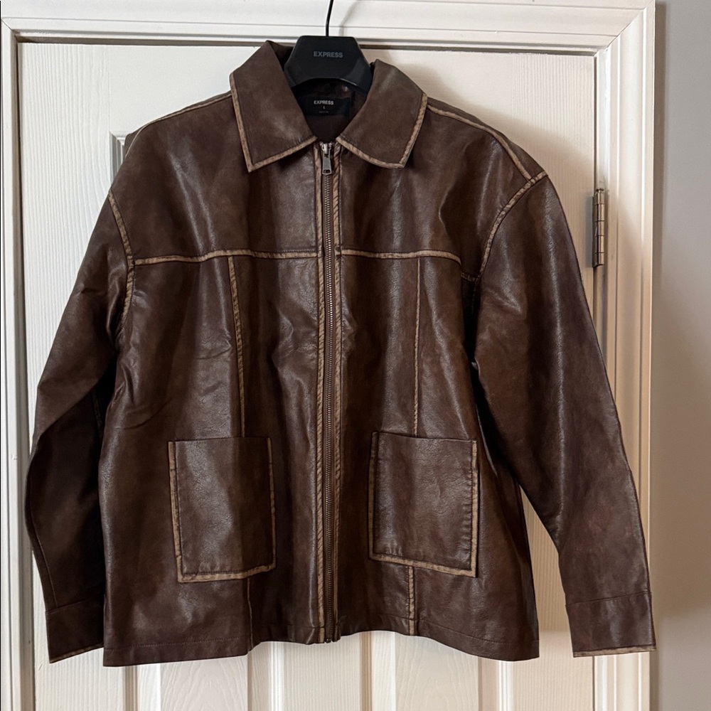 Faux Leather Distressed Seam Jacket